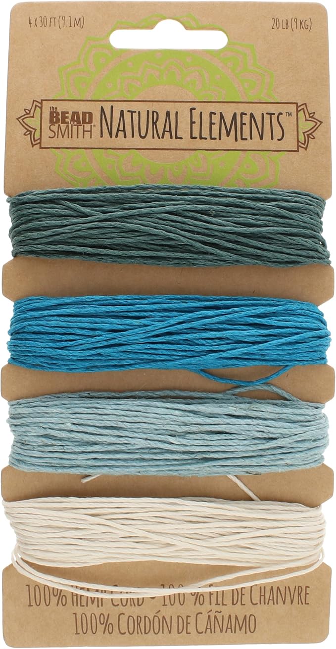 The Beadsmith 100% Hemp Cord – Aqua Colors – 1mm, 30 Foot Spool, 20LB Test Strength – Twine for Jewelry Making, Macrame, Paper Crafts, Gardening, Scrapbooking, Home Décor, DIY String Art & More