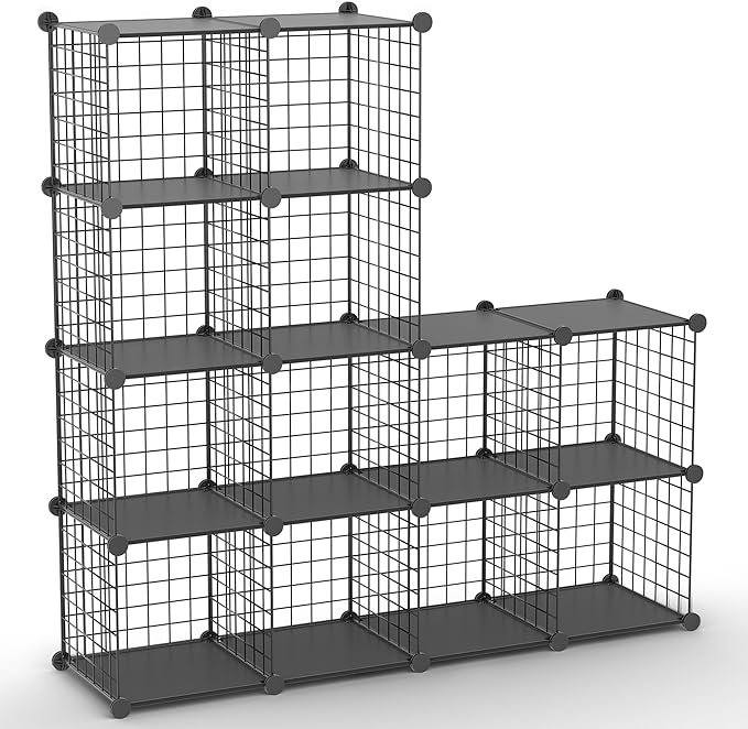 TUMUCUTE Wire Cube Storage Organizer, 12-Cube Metal Storage Shelves Bookshelf, Stackable Modular Closet Organizer for Bedroom Living Room, Office,Storage Shelves