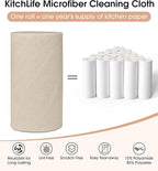 KitchLife Microfiber Cleaning Cloth Roll, 100 Pack - Tear-Away Microfiber Paper Towels, Lint-Free, Reusable, Washable for Kitchen, Car, Dishes, and Sensitive Surfaces (Sand Beige)