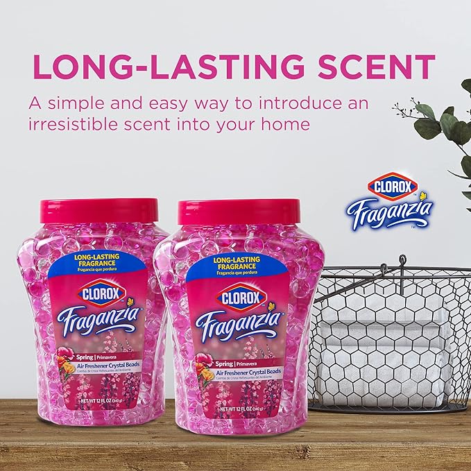 Clorox Fraganzia Crystal Beads Air Freshener Value Pack in Spring Scent - Long-Lasting Room Deodorizer - Odor Eliminator Gel Beads to Freshen Home, Car, or Office, 24 Fl Oz - 6 Pack
