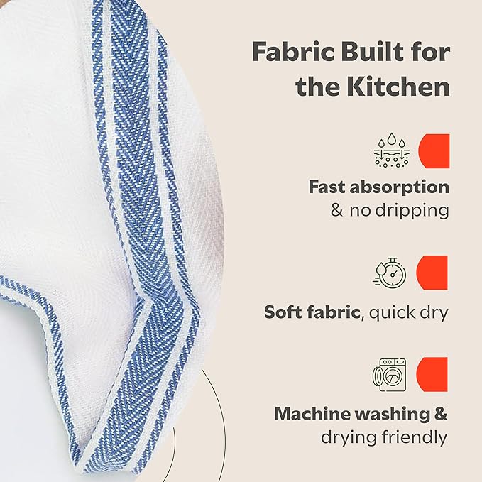 Zeppoli Classic Kitchen Towels - 30 Pack 100% Natural Cotton Towel Set, Reusable Wash Cloths, Absorbent Dish Towels, Machine Washable Hand Towels, Kitchen Essentials - 14” by 25”, Blue Striped