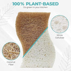 Plant Based Natural Sponge - Pack of 12 Cellulose Sponges, Safe on Non-Stick Cookware, Dual Sided Dish Sponge for Washing Dishes, Kitchen and Household