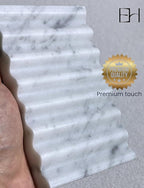 Marble Soap Dish - Soap Dish for Shower, Shower Bar Soap Holder, Real Marble Bathroom Tray, Decorative Stone Soap Dish with Drainage (Calacatta White, Round Wave)