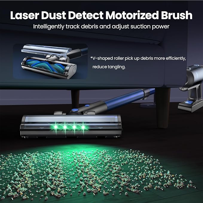 V25 Cordless Vacuum Cleaner, 680W 60Kpa Powerful Stick Vacuum with Dust Sensor, Digital Display, 4000mAh Rechargeable Battery up to 60Mins, Versatile for Pet Hair, Floor, Carpet