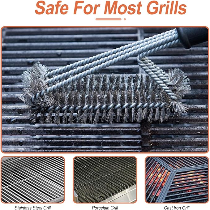 BBQ Grill Cleaning Brush, Stainless Steel Barbecue Brush with 18in Handle Wire Bristles Brush for Grill Cooking Grates