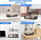 2 Pack Under Sink Organizer, 2 Tier Under Sink Organizers and Storage Multi-Purpose Under Sink Storage for Bathroom Kitchen (Black)