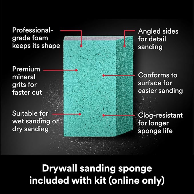 3M High Strength Small Hole Repair Kit, Inlcudes Spackling Compound, Putty Knife, Sanding Sponge, and Self-Adhesive Patch, For Hole Repairs Up To 3" in Diameter, Easy Wall Repair (SHR-SIOCKIT)