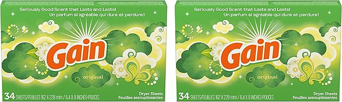 Gain Dryer Sheets - Original - 34 Sheets Per Box - Pack of 2 Boxes