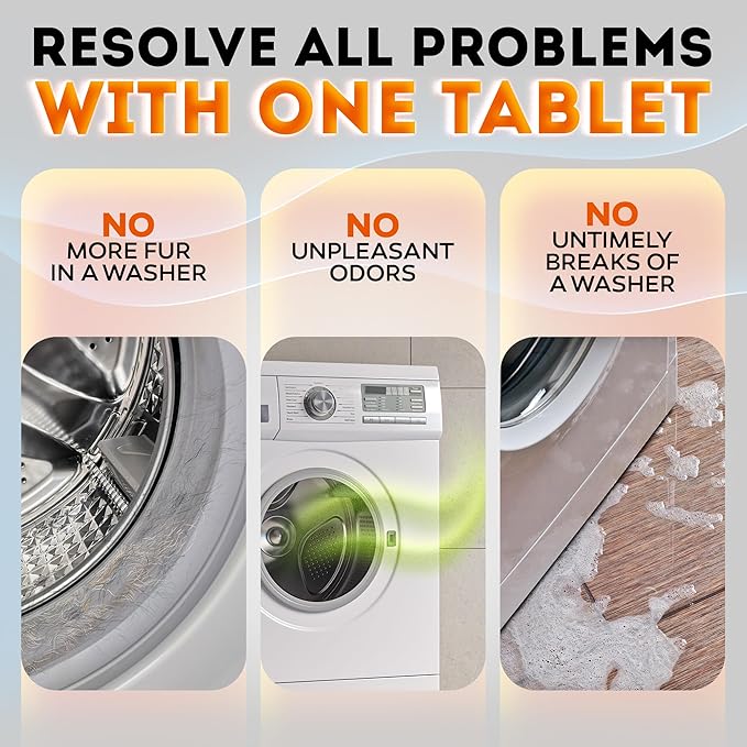 Washing Machine Cleaner Tablets Pro-laundry Cleaner for Washing Machine Front & Top Loader–Septic Safe–Easily Removes Residue Grime Pets Odors and Hard Water Buildup–Formulated for Pet Owners-12 Pack