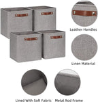 HNZIGE Collapsible Storage Basket,(4Pack) Cube Storage Baskets for Organizing Shelves,Fabric Baskets for Storage,11x11 Storage Basket for Dog Toys,Closet,Book,Clothes Storage with Handles(Grey)