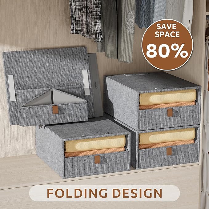 Closet Organizers and Storage 2-Pack Large Storage Bins with Drawers Stackable Fabric Clothes Organizers Storage Box Collapsible Closet Drawers Organizer (Deep Grey, 21L*2)