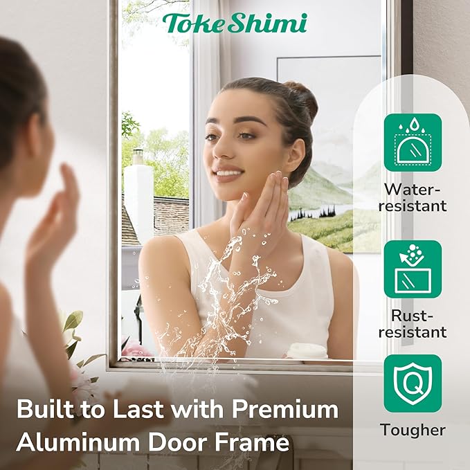 TokeShimi 26x30 Recessed or Surface Mounted Medicine Cabinet Mirror, Aluminum Framed Metal Mirror with Storage Adjustable, Brushed Nickel Bathroom Medicine Cabinet Mirrored Beveled Modern