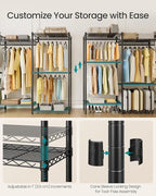 SONGMICS Heavy-Duty Clothes Rack, Garment Rack, Portable Closet, 86.4-Inch Wide Clothing Rack with Adjustable Mesh Shelves and Hanging Rails, Ink Black ULGR434B01