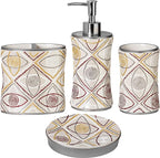 Zahari Home 4pc Sedona Stylish Bathroom Accessories Set Shower Soap Dispenser, Tumbler, Tooth Brush Holder and Toothpaste Holder, Soap Dish Classic Contemporary Decor Unique Design Modern Bath Set