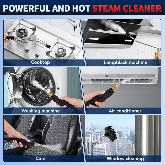 Handheld Steam Cleaner, 2500W High Pressure Steamer for Cleaning Portable Cleaning Machine with 3 Brush and 1000ml Tank for Kitchen, Floor,Toilet, Bathroom, Car Seats,Windows