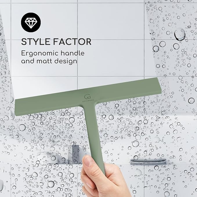 GÜTEWERK Shower Squeegee for Glass Doors, Silicone Window Squeegee, Bathroom and Glass Cleaning - Green - 9 Inch