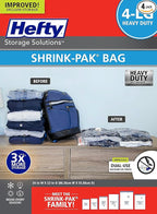 Hefty Shrink-Pak Heavy Duty Vacuum Storage Bags – For Clothes, Pillows, Towels, Blankets & More – Space Saver Vacuum Suction Seal for Home or Travel – 4 Large Bags, 34 x 22 Inches