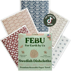 FEBU Swedish Dishcloths for Kitchen | 5 Pack Eastern Reusable Paper Towels Washable | Swedish Dish Towels | Non-Scratch Cellulose Sponge Cloths | No Odor, Biodegradable Cleaning Cloths