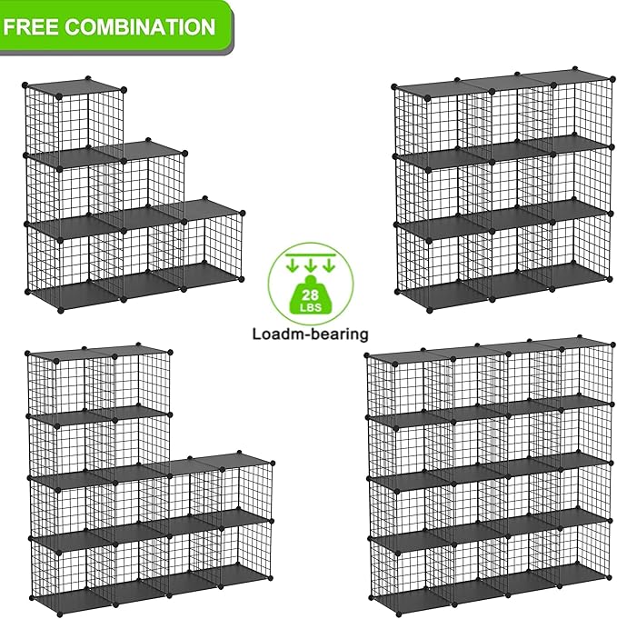 TUMUCUTE Wire Cube Storage Organizer, 9-Cube Metal Storage Shelves Bookshelf, Stackable Modular Closet Organizer for Bedroom Living Room, Office, Storage Shelves