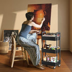 Pipishell 3 Tier Rolling Cart Organizer, Plastic Rolling Cart with Lockable Wheels & Reinforced Handle, Lightweight Utility Cart Storage Cart for Nursery, Kitchen, Bathroom, Craft Room, Black, PIUC14B