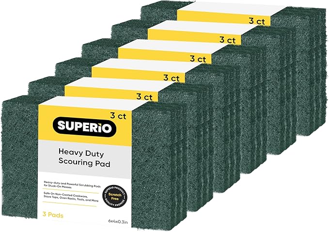 Scouring Pad Non-Scratching Scrubber Non-Scratch Cleaning Scrub Pads Heavy Duty Scouring Pad Reusable Kitchen Scrubbing Pad Pack of 18 Green, by Superio