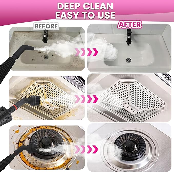 Handheld Steam Cleaner for Home, Pressurized Steamer with 16 Accessories, Chemical-Free & Portable Cleaning, Multipurpose Steamer for Cleaning for Home, Car, Furniture, Floor, Windows, Tile & More