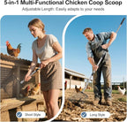 15inch Large Chicken Poop Scooper with Ergonomic Grip, 5 in 1 Adjustable Chicken Coop Pooper Shovel (24 to 76.5"), Stainless Steel Litter Sifting Shovel Scoop for Chicken Coop/Goat Stall/Stable