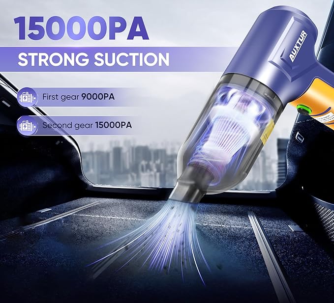 Car Vacuum Portable Cordless 3 in 1 Handheld Car Vacuum 15000PA High Power with Brushless Motor,5200mAh withType-C Charing Small Vacuum Cleaner Portable Cordless,SW101Blue Yellow