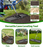 Lawn Leveling Rake 30x10 inch with Stainless Steel Rod and Carbon Steel Head - Heavy Duty Yard Leveler for Grass Soil Sand Dirt Topsoil Fertilizer Distribution Garden Farm