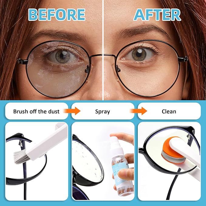 Glasses Cleaner Kit Eyeglass Cleaner, Anti Fog Spray with Microfiber Lens Cleaning Cloth, Glasses Repair Tool with Screws, Portable Travel Eyeglasses Cleaning Kit with Case, White