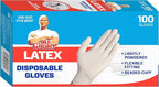 Mr Clean Latex Gloves Disposable Single Use Lightly Powdered Non-Sterile Multipurpose Uses One Size Fits Most Tear & Puncture Resistant Design 9.5-Inch Long with Beaded Cuff, 100-Count, Blue