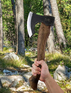 The Berserker - Camping Hatchet - Bushcraft Axe for Wood Chopping Carving- 15.7" Hand Axe with Leather Sheath