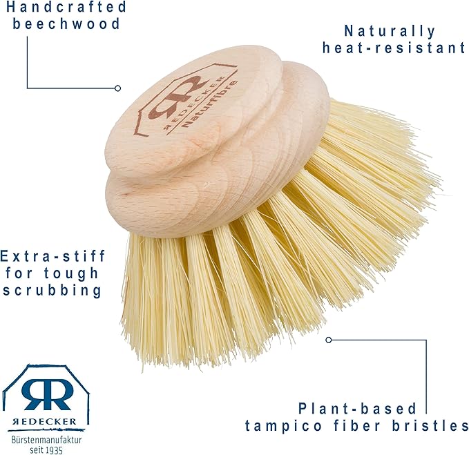 REDECKER Tampico Fiber Replacement Head Made with Untreated Beechwood, 2-Inches - Natural Dish Brush Replacement Head - Redecker Dish Brush Replacement Head - Wood Dish Brush