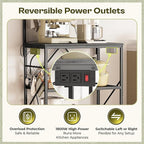 Huuger 4-Tier Bakers Rack with Reversible Power Outlet, 23.6 Inch Microwave Stand, Kitchen Bar, with Top Shelf, 6 S Hooks, Black