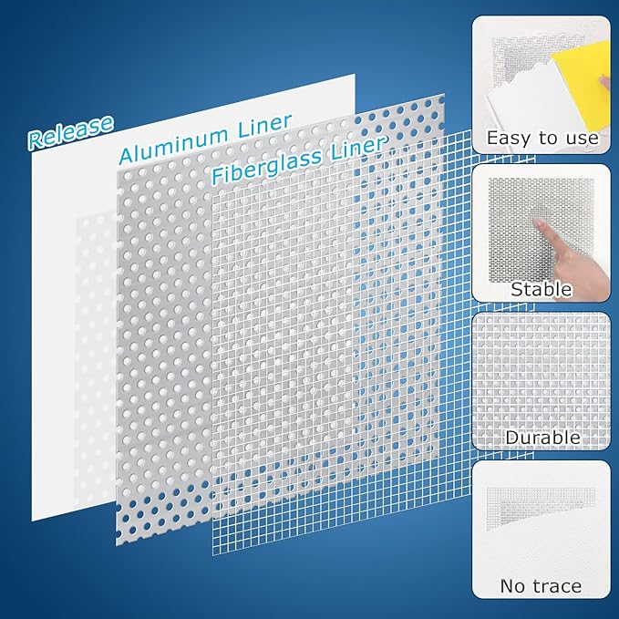 8 Pack 6 * 6 Inch Drywall Repair Patch, Drywall Repair Kit with Extended Self-Adhesive Mesh, Large Hole Patch Repair for Drywall, Heavy Duty Dry Wall Hole Repair Patch