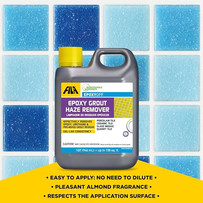 FILA EPOXYOFF, Epoxy Grout Haze Remover, Effectively Removes Epoxy Residue, The Product Can Be Applied on Vertical Surfaces, 1 QT