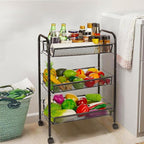 3 Tier Rolling Cart, Rust-Resistant Mesh Wire Metal Utility Cart with Wheels & 4 Side Hooks, Tool-Free Assembly, for Kitchen, Bathroom, Laundry Room, Living Room, Pantry, Dorm