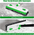 Floor Scrub Brush with Long Handle, 3-in-1 Scrape Scrubber Brush with Squeegee Stiff Bristle Deck Brush for Cleaning Tile Bathroom Patio Deck Garage Grout Kitchen