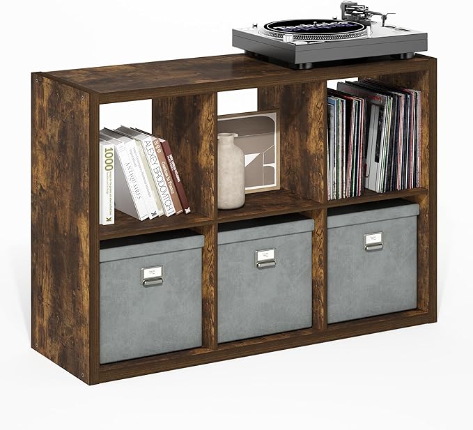 Furinno Cubicle Open Back Decorative Cube Storage Organizer, 6-Cube, Amber Pine