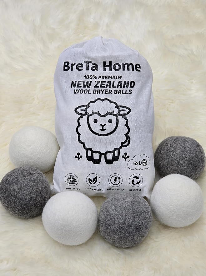 Wool Dryer Balls XL 6-Pack – Organic 100% New Zealand Wool, Reusable, Saves Drying Time, Reduces Wrinkles