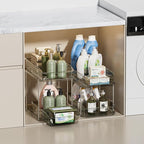 Delamu 2 Sets of 2-Tier Clear Under Sink Organizers and Storage, Multi-Purpose Stackable Bathroom Cabinet organizers, Grey