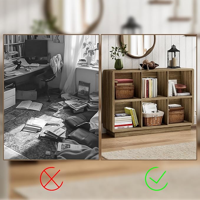 ChooChoo 6 Cube Storage Organizer, Wooden Bookcase with Storage, Cube Storage Bookshelf for Bedroom and Home Office, Rustic Oak