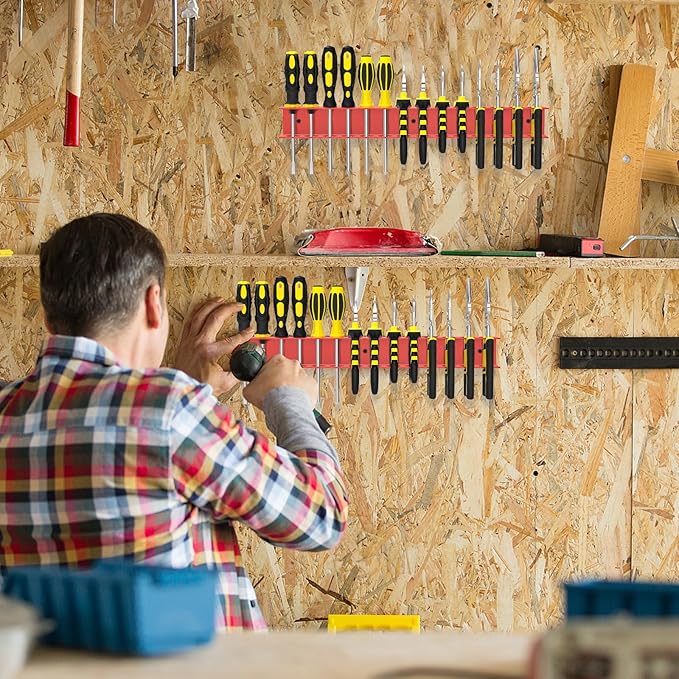 Screwdriver Plier Organizer Wall Mount, Screwdriver Rack, Metal Plier Holder Utility Tool Holder Organizers and Storage Rack for Garage Workshop Workbench Tool Chest Cart,1 Pcs, Red