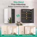 TokeShimi 20 x 26 Recessed Medicine Cabinet Mirror Black Tempered, Aluminum Surface Mount Medicine Cabinet Mirror with Storage with Stepless Adjustable Shelves for Bathroom Modern Farmhouse