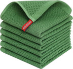 Homaxy 100% Cotton Waffle Weave Kitchen Dish Cloths, Ultra Soft Absorbent Quick Drying Dish Towels, 12 x 12 Inches, 6-Pack, Grass Green