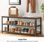 VASAGLE, 3-Tier Shoe Rack, Shelf Storage Bench with Metal Mesh Shelves and Seat, Free Standing Shoe Organizer for Entryway, 11.8 x 39.4 x 17.7 Inches, Rustic Brown and Black ULBS078B01