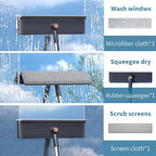60" Window Squeegee Cleaner Tool for Home - 3 in 1 Rotatable Window Cleaning Kit, Washing Tool for Indoor/Outdoor Glass, Mirrors, Shower Windshield with 4 Poles, 3 Microfiber Cloths & Screen Brush