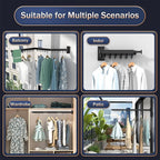Space Saver Clothes Drying Rack, Wall Mounted, Retractable, Collapsible(Tri-Fold), for Balcony, Bathroom, Black Color
