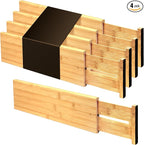 Utoplike Bamboo Drawer Dividers Large(Fits 18.6"-20.6" Drawer Inner Size, Height > 4.05"), Adjustable Kitchen Drawer Organizers for Clothing, Spring Loaded, 4 pcs