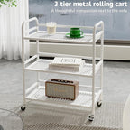 HDANI 3 Tier Metal Rolling Heavy Cart Supports 40 Lbs Per Tier,Rolling Cart with 2 Lockable Wheels for Office,Home,Bedroom,Kitchen,Bathroom(White)…
